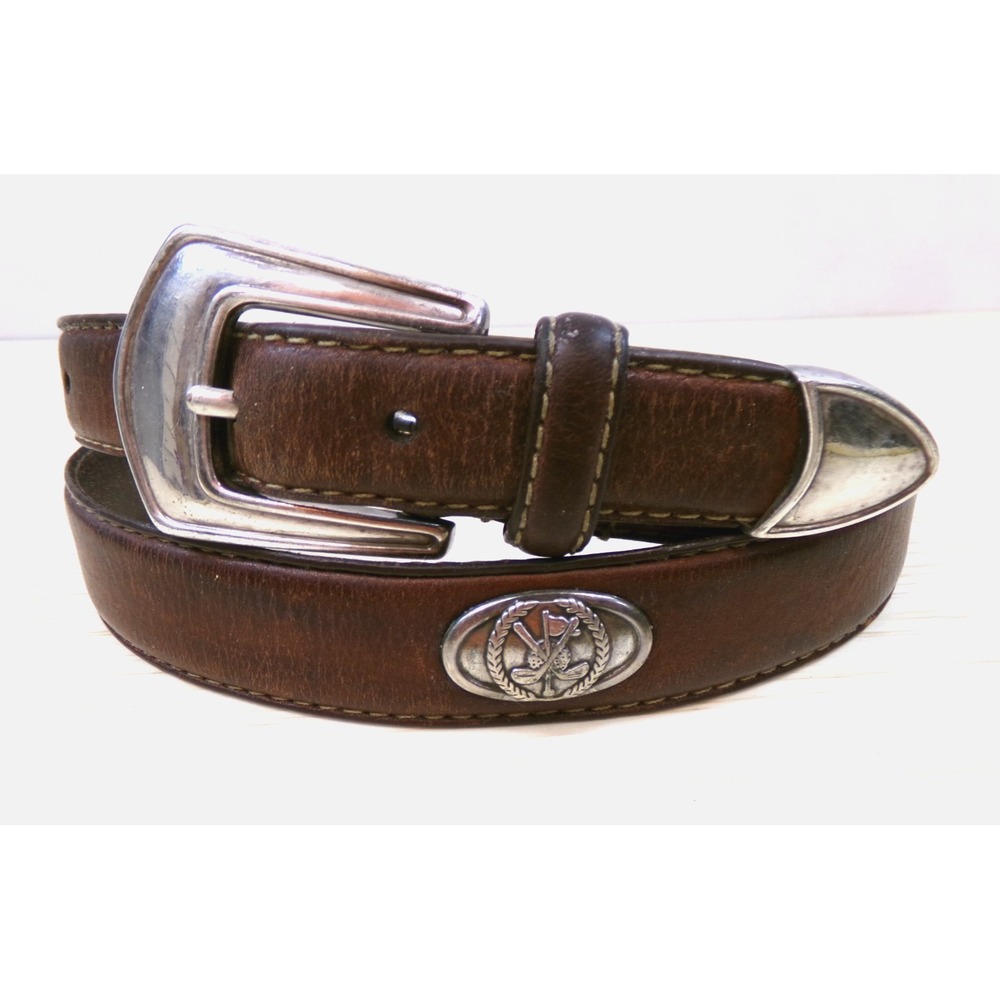 Fossil Men's Italian Leather Golf Belt Brown Size 36‎ Silver Toned Buckle
